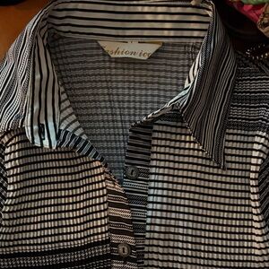 Fashion Icon Women’s Black & White Striped Button-Up Shirt